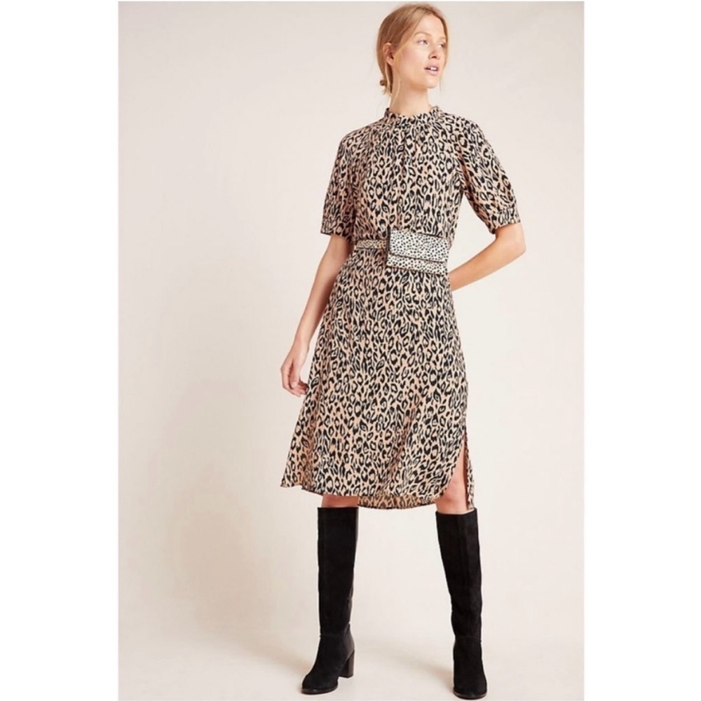 By Anthropologie McKenzie mockneck leopard midi dress, sz small